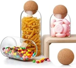 Storage Glass Jar With Ball Cork Lid, 3Pcs Glass Canisters With Cork Ball, Cute Decorative Round Glass Jars With Wood Ball Lid 500 ML/17Oz,800ML/27Oz,1200ML/41Oz -Peugeot Shop 41oCf7EtXML. AC