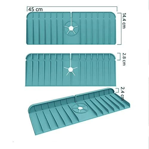 Silicone Faucet Handle Drip Catcher Tray Mat, Kitchen Faucet Mat Sink Splash Guard,Sink Drain Pad Behind Faucet,Countertop Protector Drying Mat For Bathroom, Kitchen (Blue) 2 Silicone Faucet Handle Drip Catcher Tray Mat, Kitchen Faucet Mat Sink Splash Guard,Sink Drain Pad Behind Faucet,Countertop Protector Drying Mat For Bathroom, Kitchen (Blue) - Image 2