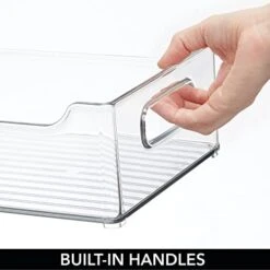 MDesign Wide Plastic Kitchen Storage Container Bins With Handles -Organization In Pantry, Cabinet, Refrigerator Or Freezer Shelves - Food Organizer For Fruit, Yogurt, Squeeze Pouches - 4 Pack - Clear -Peugeot Shop 41oMPNWdjPL