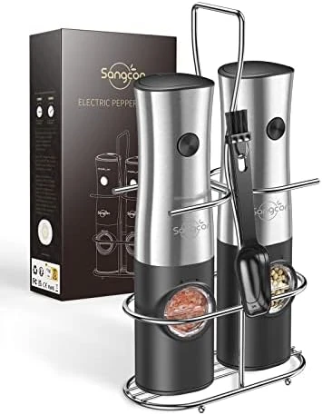Sangcon 2 In 1 Electric Salt And Pepper Grinder Set, Battery Powered Salt And Pepper Mill, Automatic One-Handed Operation Refillable Grinder With Light, Adjustable Ceramic Grinders, Metallic Gunmetal 9 Sangcon 2 In 1 Electric Salt And Pepper Grinder Set, Battery Powered Salt And Pepper Mill, Automatic One-Handed Operation Refillable Grinder With Light, Adjustable Ceramic Grinders, Metallic Gunmetal - Image 9
