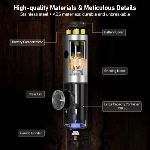 Lectric Salt And Pepper Grinder Set, EAGMAK Battery Powered Automatic 70ml Pepper Mill Grinders, Stainless Steel Electronic Mill Shakers With Adjustable Coarseness, LED Light & Storage Base (2 Pack) 4 Lectric Salt And Pepper Grinder Set, EAGMAK Battery Powered Automatic 70ml Pepper Mill Grinders, Stainless Steel Electronic Mill Shakers With Adjustable Coarseness, LED Light & Storage Base (2 Pack) - Image 4