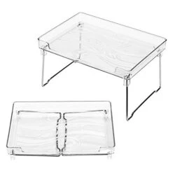 Ettori Stackable Cabinet Organizers And Storage, 2 Packs Cabinet Storage Organization, Clear Cabinet Shelves And Kitchen Counter Shelf- Translucent Plastic And Metal