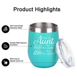 Auntie Christmas Birthday Gifts Wine Tumbler, Funny Birthday Mother's Day Gifts For Aunts From Nephew Niece, 12 Oz Auntie Sippy Cup Insulated Stainless Steel Wine Tumbler With Lid, Mint -Peugeot Shop 41oZgz8l68L