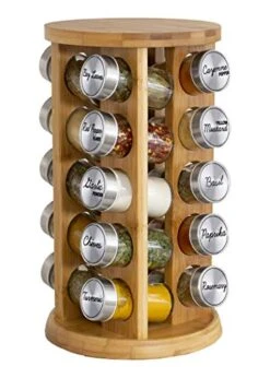 Orii 20 Jar Spice Rack With Spices Included - Tower Organizer For Kitchen Spices And Seasonings, Free Spice Refills For 5 Years (Bamboo Wood)