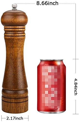 Efillable Wooden Pepper Mill - Big Solid Oaken Wood Gourmet Professional Mills Shaker With Strong Non-corrosive Adjustable Ceramic Grinder Mechanism - Fine To Coarse - 8 In 3 Efillable Wooden Pepper Mill - Big Solid Oaken Wood Gourmet Professional Mills Shaker With Strong Non-corrosive Adjustable Ceramic Grinder Mechanism - Fine To Coarse - 8 In - Image 3