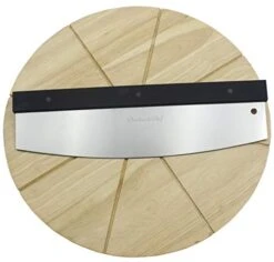 Premium Pizza Cutter And Cutting Board Set - Rocker Pizza Cutter And 13.5 Inch Round Wooden Pizza Board