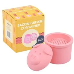 Xtra Large Pink Pig-Shaped Grease Container - Novelty Bacon Grease Container With Strainer - Cute Silicone Grease Jar To Dispose Or Store Drippings - Kitchen Grease Container - Giftable Grease Can