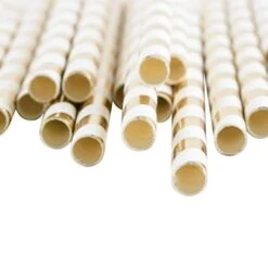 125 PCS Gold Striped Paper Straws Metallic Drinking Decoration 100% Biodegradable - Boxed 5 Individual Packs Of 25 Units -Peugeot Shop 41osPi86h0L