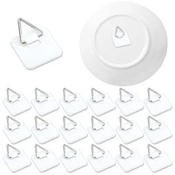 N/A 50Pcs Invisible Adhesive Plate Hanger, Vertical Plate Holders For Wall, Adhesive Plate Hanger Hooks For Plate Pictures Wall Decor (White,Sq)