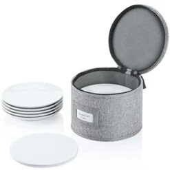 China Storage Container For Saucer And Appetizer Plates - 7" W X 5.5" H - Includes 12 Felt Dividers. Hard Shell And Stackable