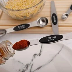 Magnetic Measuring Spoons Stainless Steel Set Of 5 Dual Sided StackableTeaspoon And Tablespoon For Measuring Dry And Liquid Ingredients