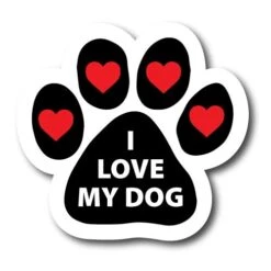 I Love My Dog With Heart Pawprint Magnet Decal, 5 Inch, Heavy Duty Automotive Magnet For Car Truck SUV