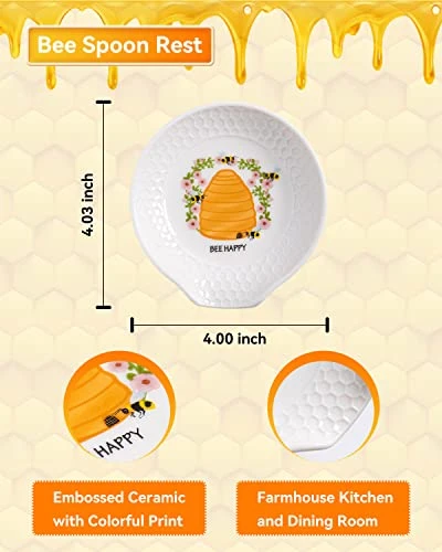 Spoon Rest For Stove Top 1pcs, Ceramic Spoon Holder For Countertop, White Cute Spoon Rest For Kitchen Counter, Bee Farmhouse Coffee Spoon Holder For Stove Top, Cooking & Counter Protection 2 Spoon Rest For Stove Top 1pcs, Ceramic Spoon Holder For Countertop, White Cute Spoon Rest For Kitchen Counter, Bee Farmhouse Coffee Spoon Holder For Stove Top, Cooking & Counter Protection - Image 2