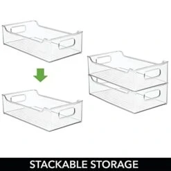 MDesign Wide Plastic Kitchen Storage Container Bins With Handles -Organization In Pantry, Cabinet, Refrigerator Or Freezer Shelves - Food Organizer For Fruit, Yogurt, Squeeze Pouches - 4 Pack - Clear -Peugeot Shop 41pHWmC6VhL