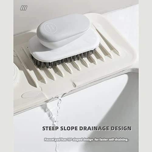 Silicone Sink Faucet Mat For Kitchen & Bathroom Sink Splash Guard Faucet Sink Water Draining Pad Countertop Protection Rubber Drying Mat Faucet Water Drip Catcher Tray Pad Faucet Absorbent Mat, Grey 3 Silicone Sink Faucet Mat For Kitchen & Bathroom Sink Splash Guard Faucet Sink Water Draining Pad Countertop Protection Rubber Drying Mat Faucet Water Drip Catcher Tray Pad Faucet Absorbent Mat, Grey - Image 3