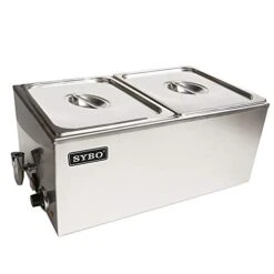 SYBO Commercial Grade Stainless Steel Bain Marie Buffet Food Warmer Steam Table For Catering And Restaurants (2 Sections With Tap)
