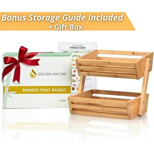 Golden Nature Bamboo Fruit Basket - 2 Tier Fruit Basket, Fruit Baskets For Kitchen Counter, Fruit Bowl, Fruit Stand, Banana Holder - Fruit Holder For Potato Storage, Onion Storage, Fruit & Veg Storage 6 Golden Nature Bamboo Fruit Basket - 2 Tier Fruit Basket, Fruit Baskets For Kitchen Counter, Fruit Bowl, Fruit Stand, Banana Holder - Fruit Holder For Potato Storage, Onion Storage, Fruit & Veg Storage - Image 6