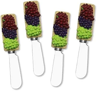 Cheese And Butter Spreader Knives 4-Piece Hand Painted Resin Handle With Stainless Steel Blade Multipurpose Cheese Spreader Set (Blueberry) 13 Cheese And Butter Spreader Knives 4-Piece Hand Painted Resin Handle With Stainless Steel Blade Multipurpose Cheese Spreader Set (Blueberry) - Image 13