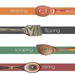 Exotic Pakkawood 6-Piece Kitchen Utensil Set With 12-in Spoon, 12-in Slotted Spoon, 12-in Spatula, 12-in Corner Spoon, 13-in Large Spurtle, Double Measuring Spoon - By Crate Collective (Earth) -Peugeot Shop 41ph2Vof8SL