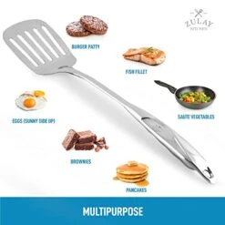 Heavy Duty Stainless Steel Metal Spatula - 14.8" Stainless Steel Spatula For Cooking - Spatula Stainless Steel For Frying - Ergonomic Easy Grip Handle - Slotted Turner Grill Spatula -Peugeot Shop 41piO4jQg2L