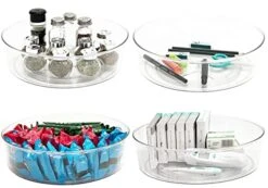 4 Pack Lazy Susan 11.5" Inch Turntable Organizer Organization Storage Container Bins Spice Rack Cabinet Rotating Condiment For Pantry Countertop Kitchen Vanity Bathroom Jewelry Holder Clear