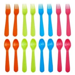 16 Pcs Kids Forks And Spoons Set, Plastic Toddler Utensils Kids Silverware Set With Bright Colors, Reusable Durable Flatware Set For Lunch Box, Easy To Use Both For Kids Or Adults, BPA Free