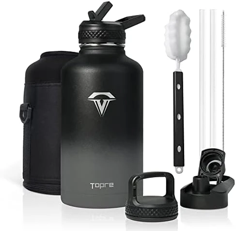 64 Oz Insulated Water Bottle, Half Gallon Vacuum Stainless Steel Sports Water Jug With 3 Lids & Brush, BPA-free Reusable Double Walled Thermos Mug Gym Keg For Sports Outdoor Camping, Black 7 64 Oz Insulated Water Bottle, Half Gallon Vacuum Stainless Steel Sports Water Jug With 3 Lids & Brush, BPA-free Reusable Double Walled Thermos Mug Gym Keg For Sports Outdoor Camping, Black - Image 7