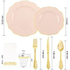 175PCS Pink Plastic Plates With Gold Disposable Silverware-Include 50 Plates 25Knives 25Forks 25Spoons 25Cups And 25Napkins-Ideal For Wedding, Party, Shower&Mother’s Day -Peugeot Shop 41poixLFqfL