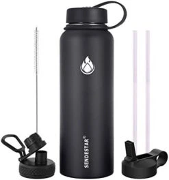 Stainless Steel Water Bottle, 2 Or 3 Lids(32 Oz,40 Oz,64oz), Double Wall Vacuum Insulated Leak Proof, Wide Mouth Water Bottle With Straw Lid, Spout Lid, Keep Liquids Hot Or Cold -Peugeot Shop 41pskhCEugL. AC