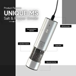 Rechargeable Salt And Pepper Grinder Set - Electric Salt And Pepper Grinder - Electric Pepper Mill Spice Grinder (46 G Spice Holder) Stainless Steel Adjustable Coarseness LED Light -Peugeot Shop 41ptU0el25L