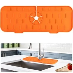 Sink Splash Guard, Kitchen Faucet Absorbent Mat, Silicone Handle Drip Water Catcher Mat, Faucet Rubber Drain Mat Behind Faucet, Countertop Drip Protector Splash For Bathroom And RVs