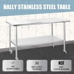 Ally Stainless Steel Table For Prep & Work 30 X 60 Inches With Caster Wheels, NSF Commercial Heavy Duty Table With Undershelf And Galvanized Legs For Restaurant, Home And Hotel -Peugeot Shop 41pw9yqKSGL