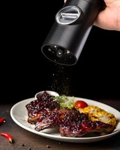 Electric Pepper And Salt Grinder Set, Battery Powered Adjustable 5 Levels Of Coarseness Black Pepper Grinder Mill With Stand, Automatic Grinding With LED Light For BBQ Resturant Kitchen -Peugeot Shop 41pwr4oxOQL