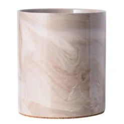 Yundu Porcelain Brown Marble Utensil Crock, Kitchen Utensil Holder For Countertop, 7″ Large Size For Storage,Table-Protection Cork Mat