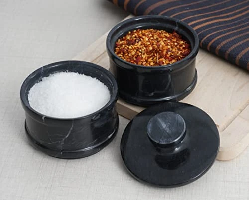 Handmade Marble Black 5” Dual Salt Cellar With Lid – 2” Each Salt And Pepper Bowls Kitchen Container Storage Set – Ideal For Jewelry, Butter Keeper, Sugar & Kitchen Décor 2 Handmade Marble Black 5” Dual Salt Cellar With Lid – 2” Each Salt And Pepper Bowls Kitchen Container Storage Set – Ideal For Jewelry, Butter Keeper, Sugar & Kitchen Décor - Image 2