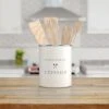 White Utensil Holder For Kitchen Countertop, Farmhouse Metal Utensil Crock, Rustic Country Decorative Kitchen Utensil Caddy Large, 5.5x6.75