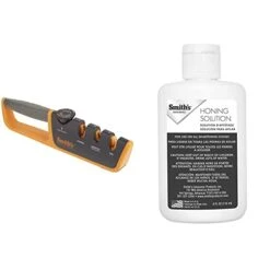 Smith's 50264 Adjustable Manual Knife Sharpener Grey/Yellow & HON1-4oz Honing Solution, White