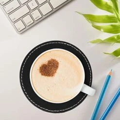 Set Of 6 Leather Drink Coasters Round Cup Mat Pad For Home And Kitchen Use Black, 3.94" -Peugeot Shop 41qQcUBkgiL