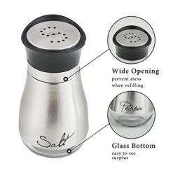 Salt And Pepper Shakers Set, Stainless Steel With Glass Bottle For Table, RV, Camp, BBQ, Set Of 2, Sliver -Peugeot Shop 41qS7cPj9IL