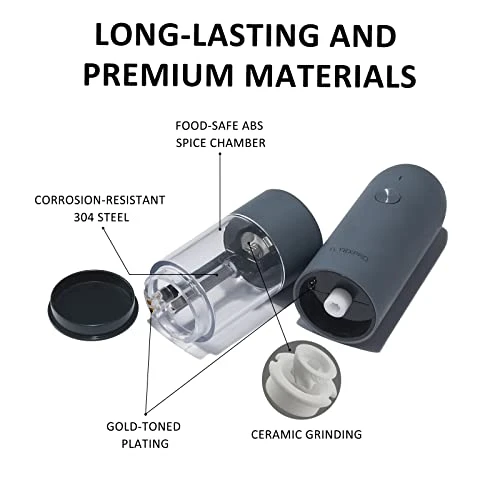 Electric Salt And Pepper Grinder Set With USB Rechargeable, Automatic One Hand Operation With Adjustable Coarseness, Pepper Mill Grinder Refillable With LED Light, Kitchen Gadgets (2 Packs, Blue-Grey) 2 Electric Salt And Pepper Grinder Set With USB Rechargeable, Automatic One Hand Operation With Adjustable Coarseness, Pepper Mill Grinder Refillable With LED Light, Kitchen Gadgets (2 Packs, Blue-Grey) - Image 2