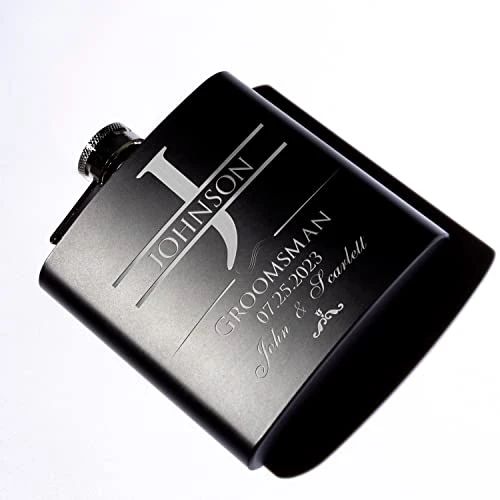 Groomsmen Gifts Set Of 6, Personalized Groomsmen Flask Set W Optional Gift Box - Wedding Favor, Engraved 6oz Stainless Steel Flask, Custom Flask Gift Set, Black #2 2 Groomsmen Gifts Set Of 6, Personalized Groomsmen Flask Set W Optional Gift Box - Wedding Favor, Engraved 6oz Stainless Steel Flask, Custom Flask Gift Set, Black #2 - Image 2