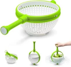 Large Salad Spinner,Vegetable Washer Dryer Drainer Strainer With Bowl & Colander,Lettuce Spinner Vegetable Dryer For Washing, Cleaning & Drying Greens, Vegetables, Fruits (White/Green)
