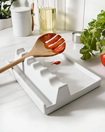 Eramic Spoon Rest For Stove Top, Spoon And Lid Rest For Kitchen Counter, Spoon Holder With Drip Pad For Multiple Utensils, Heat-Resistant, Housewarming Gift - 9 Inch, Set Of 1, White 5 Eramic Spoon Rest For Stove Top, Spoon And Lid Rest For Kitchen Counter, Spoon Holder With Drip Pad For Multiple Utensils, Heat-Resistant, Housewarming Gift - 9 Inch, Set Of 1, White - Image 5