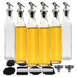 Olive Oil Bottle Dispenser, 6 Pack 17oz / 500ml Glass Oil And Vinegar Dispenser, Oil Bottles For Kitchen With Airtight Nozzle Plug & Pouring Spouts