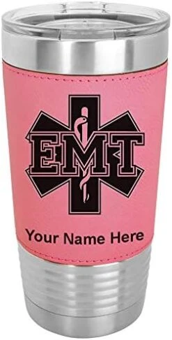 20oz Vacuum Insulated Tumbler Mug, EMT Emergency Medical Technician, Personalized Engraving Included (Faux Leather, Teal) -Peugeot Shop 41rB 3tGKWL. AC
