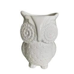Multi-Purpose Ceramic Owl, Functions As Cooking Utensil Holder, Kitchen Storage Crock, Accent Décor, Organizer, Vase And More (Ceramic White)