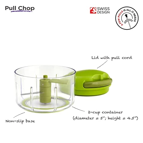 Uhn Rikon Pull Chop Chopper/Manual Food Processor With Cord Mechanism, Green, 2-Cup 2 Uhn Rikon Pull Chop Chopper/Manual Food Processor With Cord Mechanism, Green, 2-Cup - Image 2