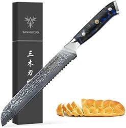 8” Bread Knife Serrated Blade- Damascus Steel & Resin Handle - Xuan Series(Sapphire Blue) -Peugeot Shop 41rR 9ymTAL. AC