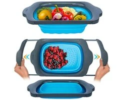 XL Large Collapsible Over The Sink Colander With Handles For Your Vegetables, Pasta, Salad And More - Folding Kitchen Strainer 6-Quart Capacity By Comfify - Blue/Teal