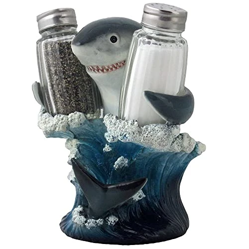 Decorative Great White Shark Glass Salt And Pepper Shaker Set With Holder Figurine For Beach Bar Or Tropical Kitchen Decor Sculptures & Table Decorations By Home 'n Gifts 2 Decorative Great White Shark Glass Salt And Pepper Shaker Set With Holder Figurine For Beach Bar Or Tropical Kitchen Decor Sculptures & Table Decorations By Home 'n Gifts - Image 2
